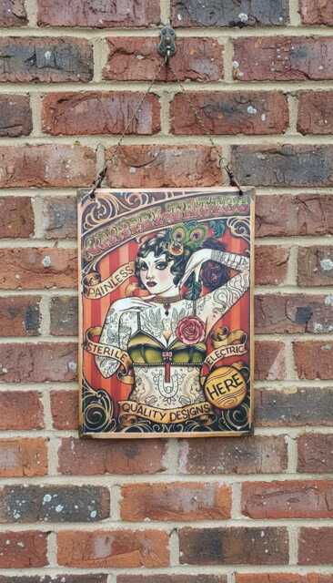 Tattoo Lady Faux Leather Sign Indoor Hanging Wall Art - image 1