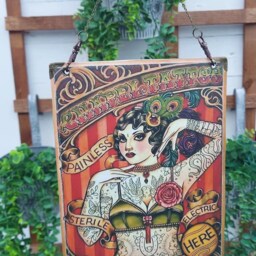 Tattoo Lady Faux Leather Sign Indoor Hanging Wall Art - thumbnail 2