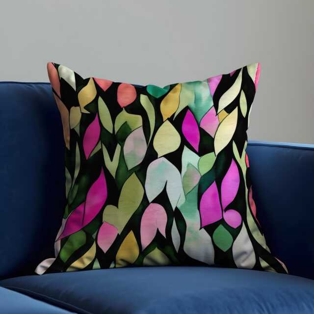 stained Glass Leaf Cushion Cover, Colorful Artistic Pillowcase, Bold Nature Inspired Decor Accent, Made To Measure Throw Pillow Cover - image 1