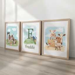 Personalised Farm Nursery Wall Prints For Boys Room, Set Of 3 Art, Animal Pictures, Playroom Posters, Barnyard Theme Decor - thumbnail 1