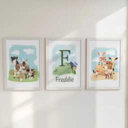 Personalised Farm Nursery Wall Prints For Boys Room, Set Of 3 Art, Animal Pictures, Playroom Posters, Barnyard Theme Decor - thumbnail 2