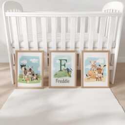 Personalised Farm Nursery Wall Prints For Boys Room, Set Of 3 Art, Animal Pictures, Playroom Posters, Barnyard Theme Decor - thumbnail 3