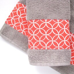 Coral Geometric Fabric Trimmed Towel Grey Cotton Bath Decor - thumbnail 2