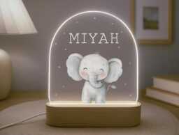 Personalised Children's Elephant Night Light - Led Lamp Nursery Decor Baby Boy Girl Gift For New Name Sign Jungle Bedroom