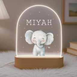 Personalised Children's Elephant Night Light - Led Lamp Nursery Decor Baby Boy Girl Gift For New Name Sign Jungle Bedroom - thumbnail 2