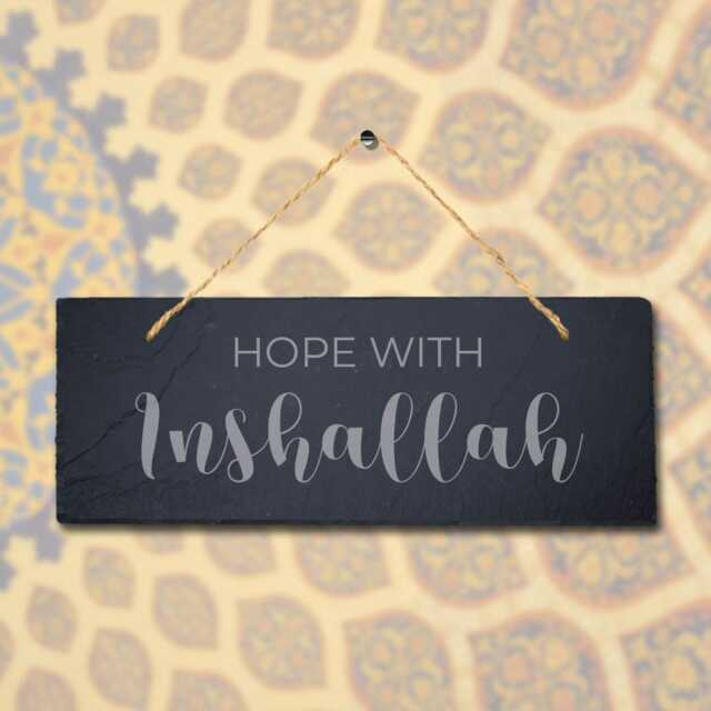 Hope With Inshallah Engraved Islamic Calligraphy Wall Hanging Slate Plaque Sign - image 1
