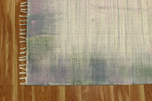 Handmade Beige Cotton Runner Rug, Block Printed Boho Style - image 1