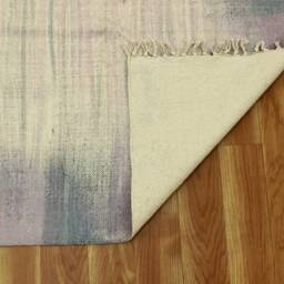 Handmade Beige Cotton Runner Rug, Block Printed Boho Style - thumbnail 4
