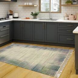 Handmade Beige Cotton Runner Rug, Block Printed Boho Style - thumbnail 3