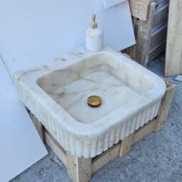 Calacatta Gold Marble Sink, Bathroom Wall Mount Powder Room Sink, Custom Size Sink - thumbnail 2