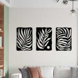 Set Of 3 Metal Leaf Wall Art, Modern Botanical Decor, Nature Triptych Sign - thumbnail 2