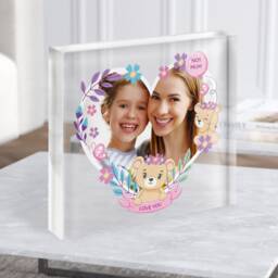 Love You Teddy Bear Heart Photo Frame Pink Square Personalised Acrylic Block - Gift, Keepsake Custom Gift - thumbnail 1