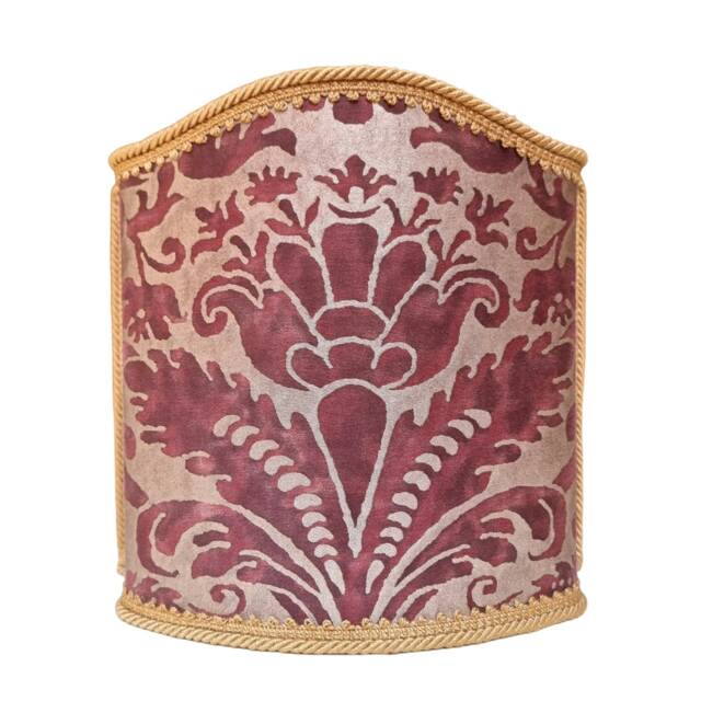 Venetian Lamp Shade Fortuny Fabric Deep Burgundy & Gold Caravaggio Pattern Half Lampshade - Handmade in Italy - image 1