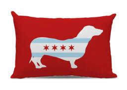 Chicago Flag Dachshund Pillow - Lumbar Dachshund Silhouette Pillow Dog - thumbnail 1