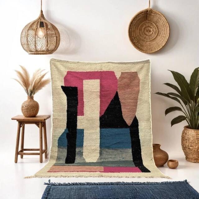 Colorful Moroccan Berber Rug Handwoven Wool, Geometric Design - image 1