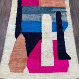 Colorful Moroccan Berber Rug Handwoven Wool, Geometric Design - thumbnail 3
