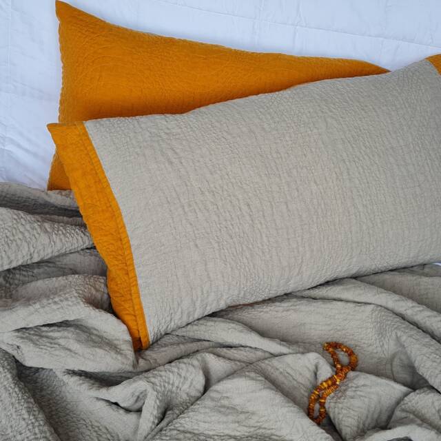 Quilted Linen Pillowcases - Set Of 2 Stonewashed Eco Flax Bedding - image 1