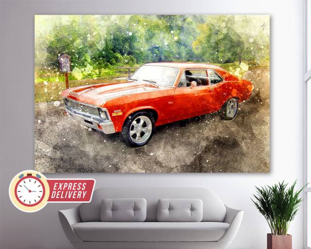 Vintage Chevy Nova Canvas Print, Chevrolet Muscle Car Wall Art, Poster, Sport Canvas, Photo - image 1