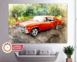 Vintage Chevy Nova Canvas Print, Chevrolet Muscle Car Wall Art, Poster, Sport Canvas, Photo - thumbnail 1