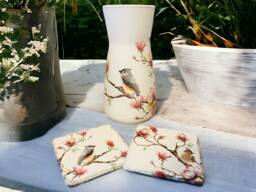Vintage Style Bird & Flowers Vase Gift Set, & Flower Coasters, Themed Gifts, Vase, Coasters - thumbnail 1