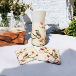 Vintage Style Bird & Flowers Vase Gift Set, & Flower Coasters, Themed Gifts, Vase, Coasters - thumbnail 2