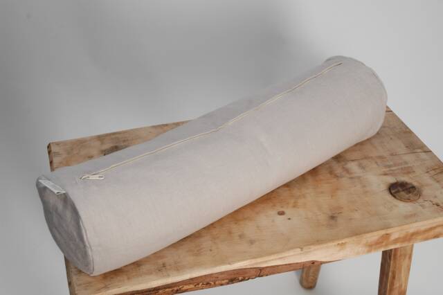 Light Grey Linen Bolster Pillow, Roll Neck Grey Buckwheat 5'x20'/13x50cm Roll Pillow - image 1