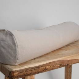 Light Grey Linen Bolster Pillow, Roll Neck Grey Buckwheat 5'x20'/13x50cm Roll Pillow - thumbnail 2
