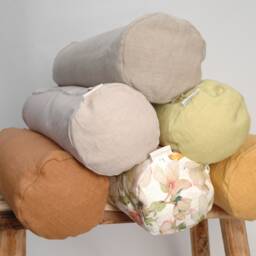 Light Grey Linen Bolster Pillow, Roll Neck Grey Buckwheat 5'x20'/13x50cm Roll Pillow - thumbnail 3