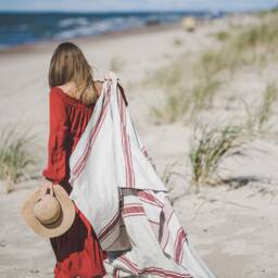Linen Beach Towel, French Style Linen Blanket, Washed Picnic Vintage Throw Summer Towel - thumbnail 2