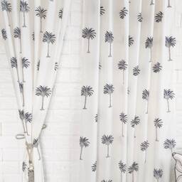 Palm Tree Print Curtains White Bohemian Sheer Voile Panels - Set Of 2 - thumbnail 2