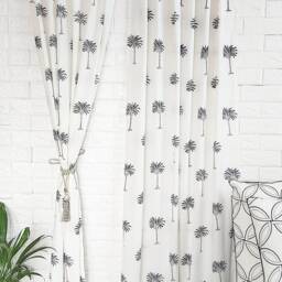 Palm Tree Print Curtains White Bohemian Sheer Voile Panels - Set Of 2 - thumbnail 4