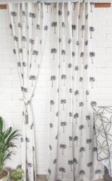 Palm Tree Print Curtains White Bohemian Sheer Voile Panels - Set Of 2 - thumbnail 1