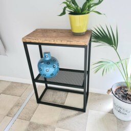 Oak & Steel Side Table - Industrial Shelf Handmade Hallway Storage Unit Small Space Furniture