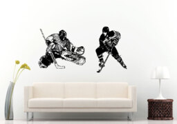 Hockey Player Goalie in Action Playing Game Sport Puck Stick Against Ice Rink Wall Decal Vinyl Sticker Mural Room Decor L799 - thumbnail 1