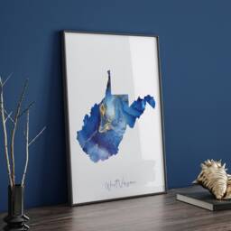 West Virginia Map Blue & Gold Wall Art Print - Us State United States Of America Usa - thumbnail 3