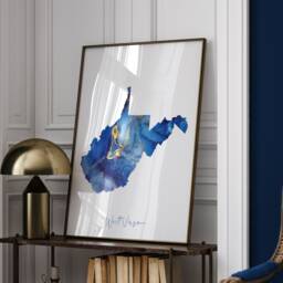 West Virginia Map Blue & Gold Wall Art Print - Us State United States Of America Usa - thumbnail 1