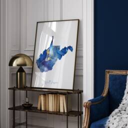 West Virginia Map Blue & Gold Wall Art Print - Us State United States Of America Usa - thumbnail 2