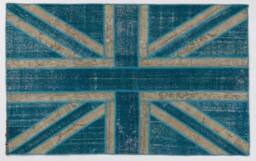 Union Jack Patchwork Rug Turquoise & Teal British Flag Design - thumbnail 1