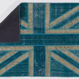 Union Jack Patchwork Rug Turquoise & Teal British Flag Design - thumbnail 2