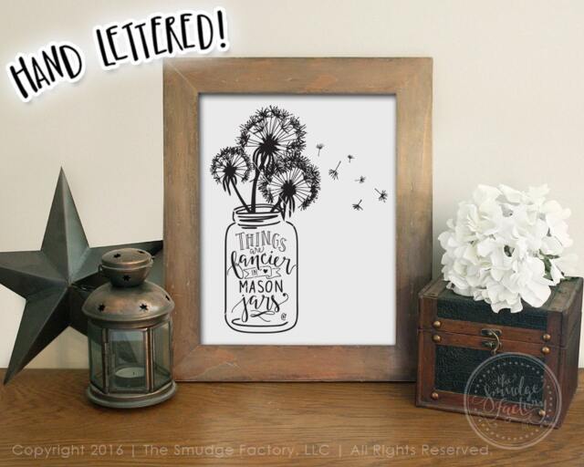 Dandelion Mason Jar Print, Hand Lettered Wall Art - Digital Download - image 1