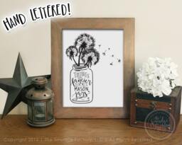 Dandelion Mason Jar Print, Hand Lettered Wall Art - Digital Download - thumbnail 1