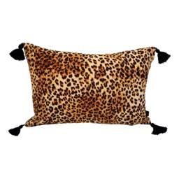 Leopard Print Velvet Cushion, Black Cotton Tassels, Animal Decor - thumbnail 3