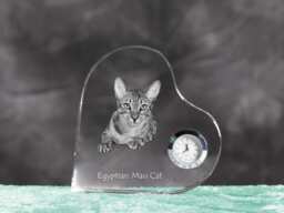 Egyptian Mau - Crystal Clock in The Shape Of A Heart With Image Pure-Bred Cat - thumbnail 1