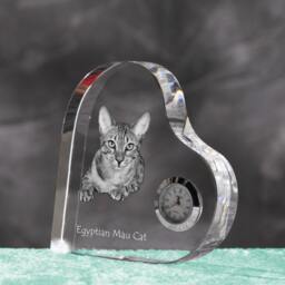 Egyptian Mau - Crystal Clock in The Shape Of A Heart With Image Pure-Bred Cat - thumbnail 2