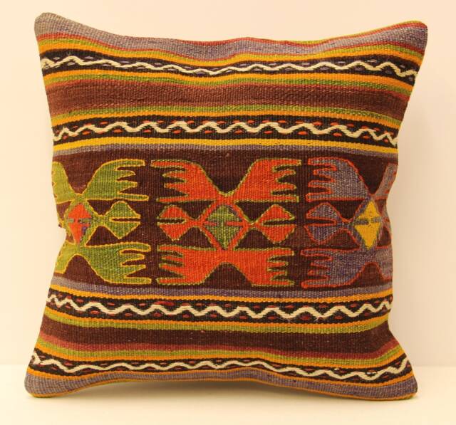 Kilim Pillow 16x16 Inch - 40x40 cm Decorative Boho Interior Design Retro Home Decor Ethnic Pillowcover Naturaldyekilim Cushion 4Kf-26 - image 1