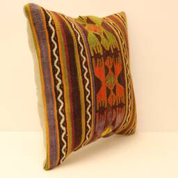 Kilim Pillow 16x16 Inch - 40x40 cm Decorative Boho Interior Design Retro Home Decor Ethnic Pillowcover Naturaldyekilim Cushion 4Kf-26 - thumbnail 2