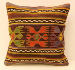 Kilim Pillow 16x16 Inch - 40x40 cm Decorative Boho Interior Design Retro Home Decor Ethnic Pillowcover Naturaldyekilim Cushion 4Kf-26 - thumbnail 1