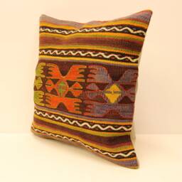 Kilim Pillow 16x16 Inch - 40x40 cm Decorative Boho Interior Design Retro Home Decor Ethnic Pillowcover Naturaldyekilim Cushion 4Kf-26 - thumbnail 3