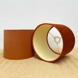 Burnt Orange Velvet Drum Lampshade, Double Sided Lampshade With Lemon Yellow Cotton Interior