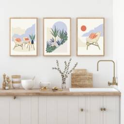 Neutral Wall Prints, Botanical Bedroom Flower Poster, Green, Beige Home Decor, Garden Art Cactus, Set Of 3 Prints - thumbnail 2